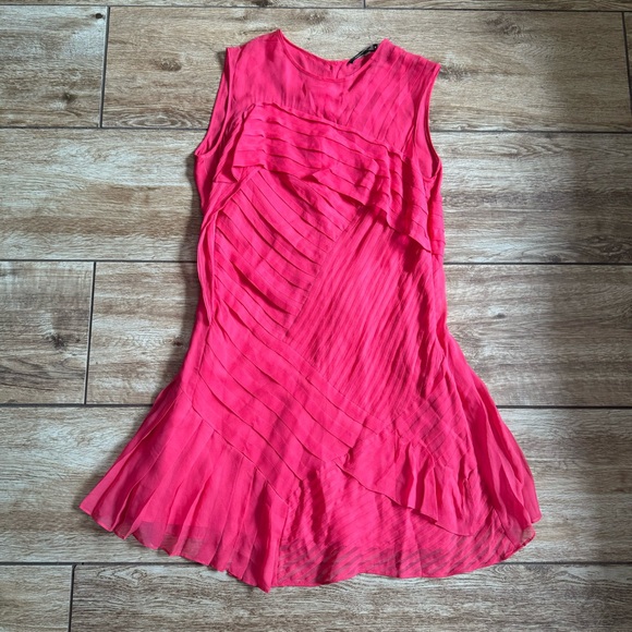 Nanette Lepore All Tuckered Out Silk Aline Dress Size 6 Pink Pleated Sleeveless - Picture 10 of 16